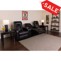 Flash Furniture Three Seater Black Leather Home Theater Recliner with Storage Consoles BT-70259-3-BK-GG